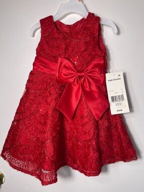 Rare Editions Toddler Girl Red Sequin Lace Dress with Satin Bow Size 2T NWT